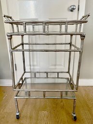 A Fabulous 60s Faux Bamboo Silver Finish Bar Cart - Removable Tray