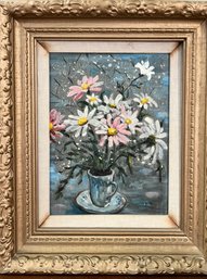 An Original Floral Oil On Board - Vintage - Petite - MCM - Framed - DD Thompson - 1/2