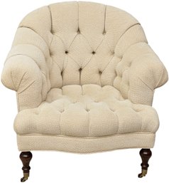 Edward Ferrell Upholstered Tufted Chair With Front Brass Casters