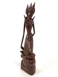 Vintage Balinese Carved Wooden Goddess Figure 12' H