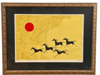 Five Galloping Horses, Pencil Hand Signed Lithograph By Keith Llewellyn Decarlo.