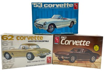 Three AMT (ertl) S Car Model Kits Of Corvettes UNUSED.