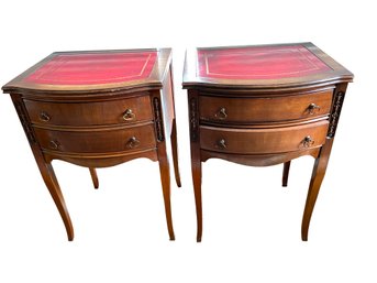 Pair Of Vintage Mahogany Red Leather Top Side Tables  Night Stands.