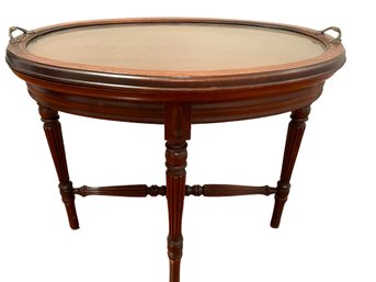 Vintage Mahogany Oval Side Table With A Glass Top Removable Tray.