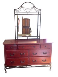 Low Dresser With Metal Base And Metal Frame Mirror. Part Of A Bedroom Set.