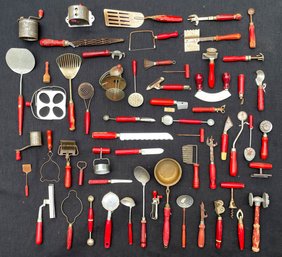 Large Lot Of Mixed Kitchen And Baking Accessories With Red Handles Lot 1