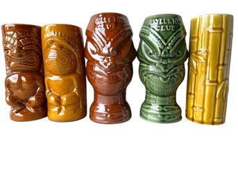 Collection Of Five  Vintage Tiki Bar Cups.