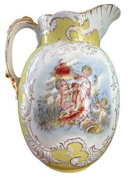 Antique La- Belle Hand Painted Porcelain Pitcher. 12' Tall