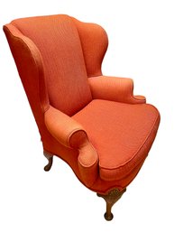 Mid Century Wing Back Club Chair In Orange Upholstery