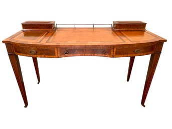Antique Style Leather Top Desk With Two Top Compartments And A Single Drawer.