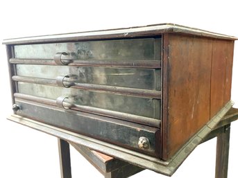 Antique Spools Drawer Cabinet- Tool Box With Glass Fronts.