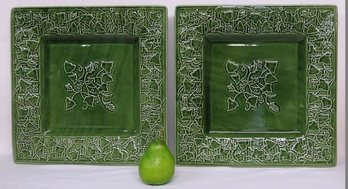 Beautiful Pair Of Lenox Summer Terrace Pattern Green Ivy Square Platters