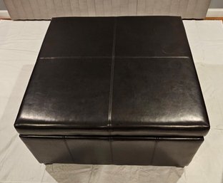 Black Leather Ottoman With Storage For Blankets Etc. 35 Square.