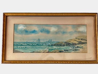 Vintage Signed Watercolor Of A Seascape Scene. T.I Waite?
