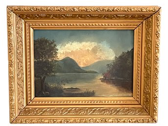 Antique Oil Painting On Board Hudson River School ? In Beautiful Ornate Frame Appears To Be Unsigned (#14)