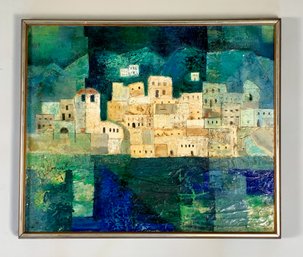 M. Walker 1972 'Mykonos' Framed Painting With Mixed Media On Canvas