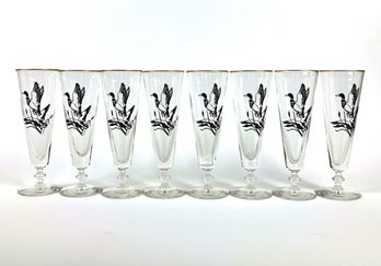 Set Of 8 Mid Century Pilsner Glasses With Mallard Duck Design