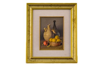 ARTIST L. LANGELLA  SIGNED OIL ON CANVAS PAINTING 'FRUIT AND WINE'