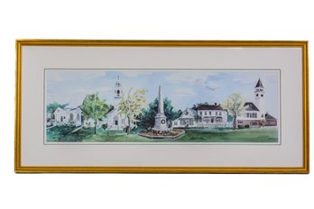 HOLLIS NH ARTIST E. WHELTON'S WATERCOLOR OF HOLLIS DEPT SQUARE NEW HAMPSHIRE