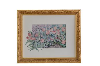 ARTIST J WALDMAN SIGNED LOVELY FLORAL WATERCOLOR OF PINK TULIPS