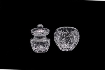 WATERFORD HONEY/JAM JAR W/LID AND A LENOX PINWHEEL CUT CRYSTAL ROUND ROSE BOWL