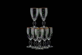 CRYSTAL STEM IRISH COFFEE GLASSES W/HAND PAINTED SHAMROCKS