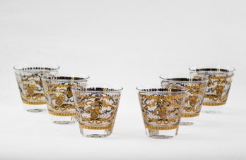 22K GOLD GILT MID-CENTURY MODERN CULVER ON THE ROCKS GLASSES