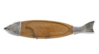 SALMON WOOD & PEWTER SERVING TRAY