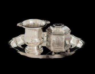 STERLING SILVER TEA URN AND TEA ART DECO BOX