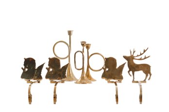 SOLID BRASS CHRISTMAS DECORATIVE ACCESSORIES-MANTLE STOCKING HOLDERS-HORNS