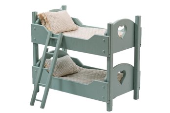 DOLL SIZE BUNK BED WITH LADDER AND HANDMADE BEDDING