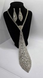 Vintage Rhinestone Crystal Tie & Matching Earrings