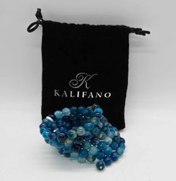 Kalifano Multicolor Agate Bead Coil Wrap Bracelet