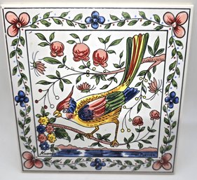 Beautiful Vintage Floral Bird Tile Made In Portugal