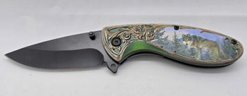 Portable Folding Fox Printed Pattern Stainless Steel Knife