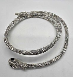 White Austrian Crystal Snake Link Chain Necklace In Silvertone