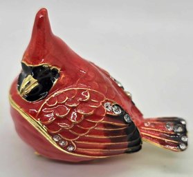 Red Enameled Cardinal Trinket Box In Gold Tone