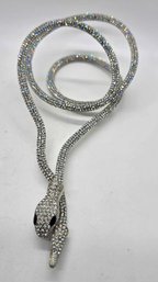 White And Black Austrian Crystal Snake Necklace In Silvertone