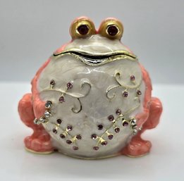 Pink & White Enameled Frog Trinket Box