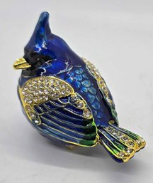 Pretty Crystal, Blue Enameled Bluebird Trinket Box In Goldtone