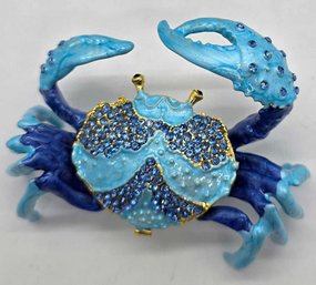 Blue Enamel, Austrian Crystal Crab Trinket Box