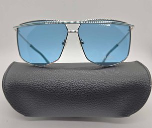 Guess Shiny Light Nickeltin / Blue Lens Sunglasses With Branded Case