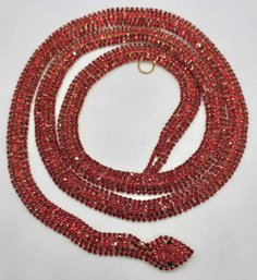 Red And Black Austrian Crystal Snake Necklace In Gold Tone