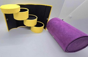 Purple & Golden Velvet 3 Layer Jewelry Organizers With Snap Button Closures