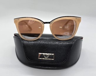 OSCAR By Oscar De La Renta Shiny Milky Blush/Brown Mirrored Sunglasses With Branded Case