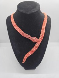 Red & Black Austrian Crystal Snake Necklace In Gold Tone