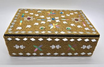 Golden Beaded Box With Paper Dairy & Pen