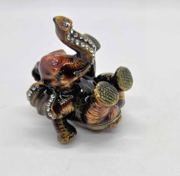 Black Austrian Crystal, Enameled Elephant Trinket Box