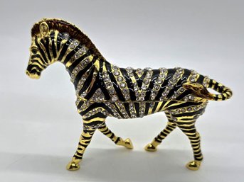 Black & Gold Enameled White Gem Zebra Trinket Box