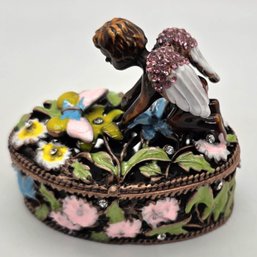 White Austrian Crystal Enameled Angel Trinket Box